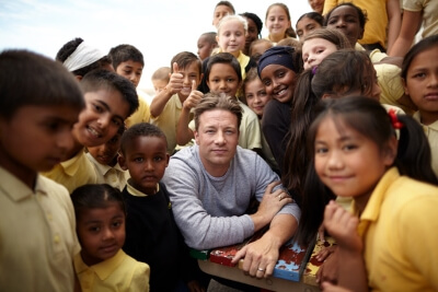 Celebrity Jamie Oliver launched his school dinners campaign